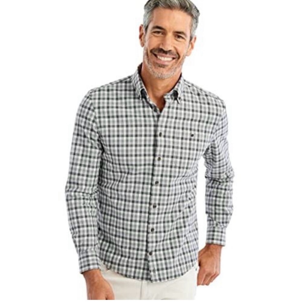 johnnie-O Hangin Out Gray and White Plaid Button-Down Shirt NWT Size Large